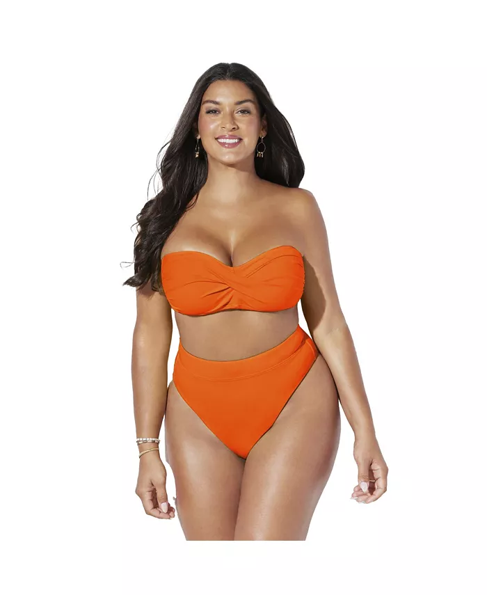 

Женский бикини-топ-бандо со сборками на День святого Валентина Swimsuits for All, оранжевый