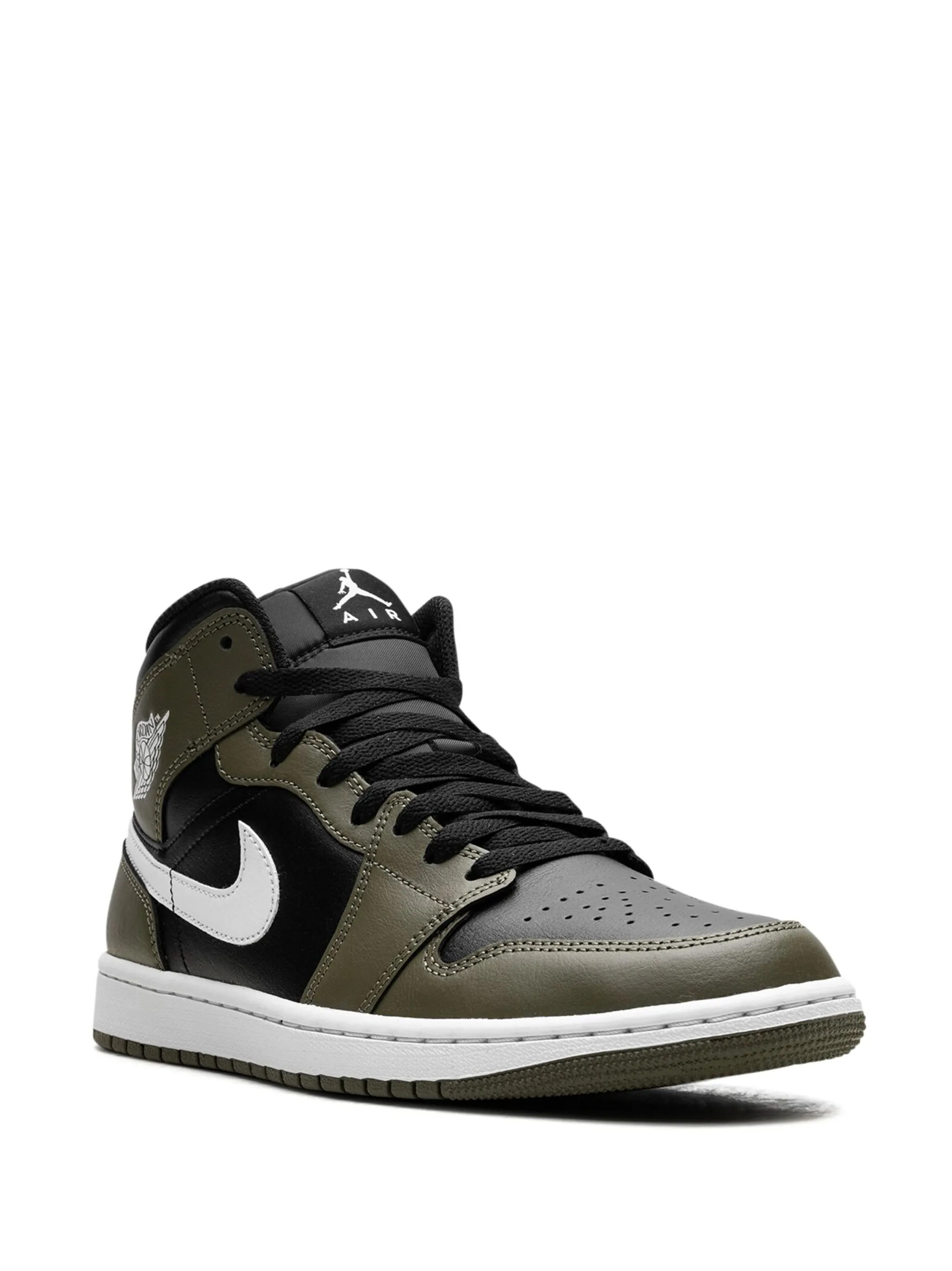 Кроссовки Air Jordan 1 Mid Black/White/Olive, зеленый — фото 2
