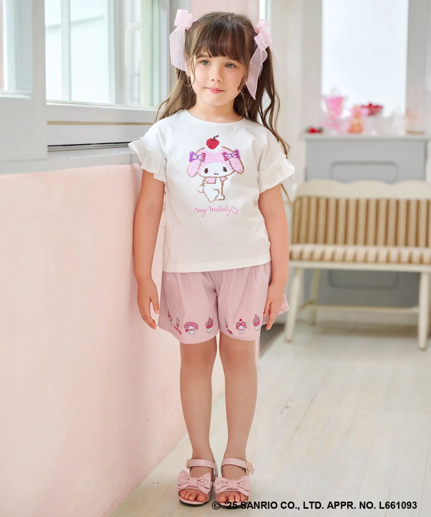 Детские хлопковые кюлоты с вышивкой ANY FAM × Sanrio Characters бежевые — фото 4