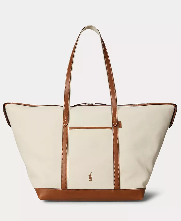 

Женская большая сумка-шоппер из парусины с кожаной отделкой Polo Ralph Lauren, мультиколор