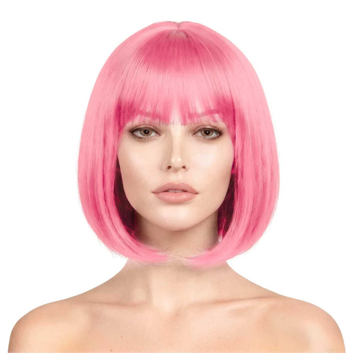 Короткий прямой парик-каре с челкой для женщин Dipzo, Pink