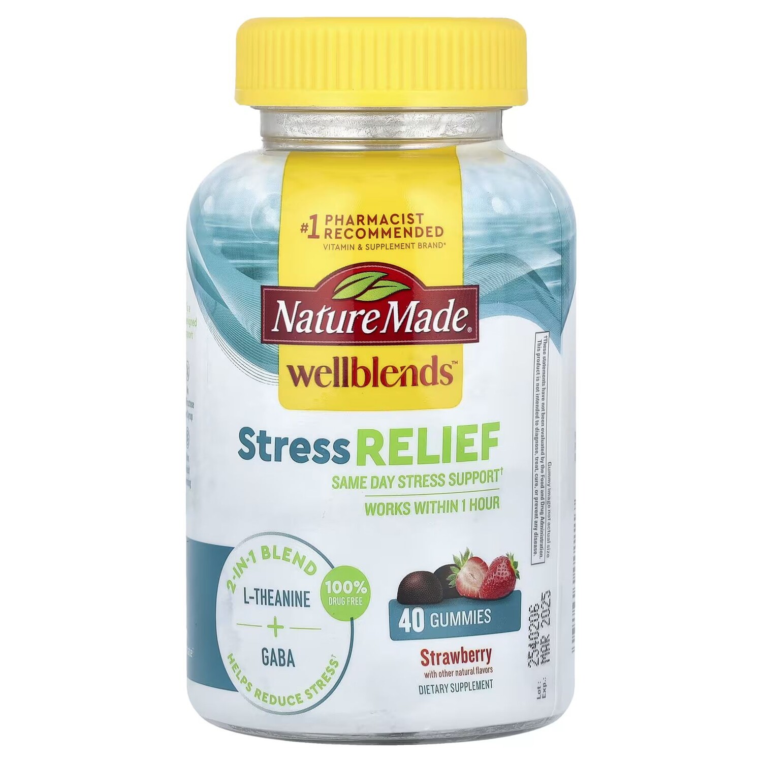 

Wellblends, Жевательные конфеты для снятия стресса, клубника, 40 жевательных конфет Nature Made