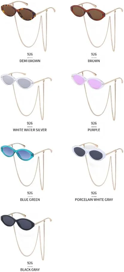 

Модные солнцезащитные очки для женщин с тонкими дужками, в маленькой овальной оправе, с цепочкой, популярные женские очки с защитой от УФ-излучения UV400 HVTVTLA, C7