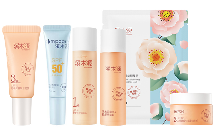 Набор косметических средств Simpcare Camellia: эссенция + лосьон + очищающее средство + маска + тканевая маска, 15 мл х 2 + 20 г + 5 г — фото 4