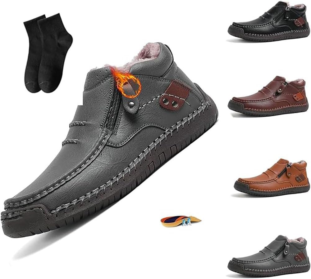 

Мужские премиальные кожаные слипон-ботинки ручной работы, повседневные туфли ручной работы, ортопедические лоферы для путешествий и активного отдыха Cadwon, серый