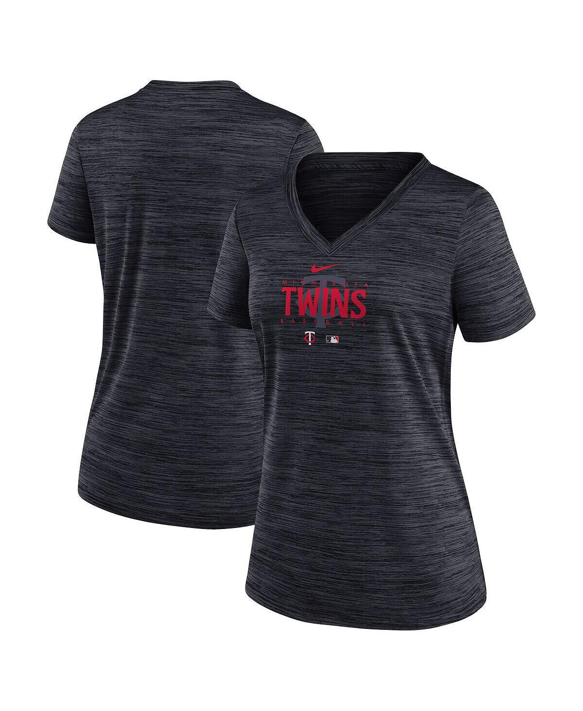

Черная женская футболка с v-образным вырезом Minnesota Twins Authentic Collection Velocity Practice Performance Nike, черный