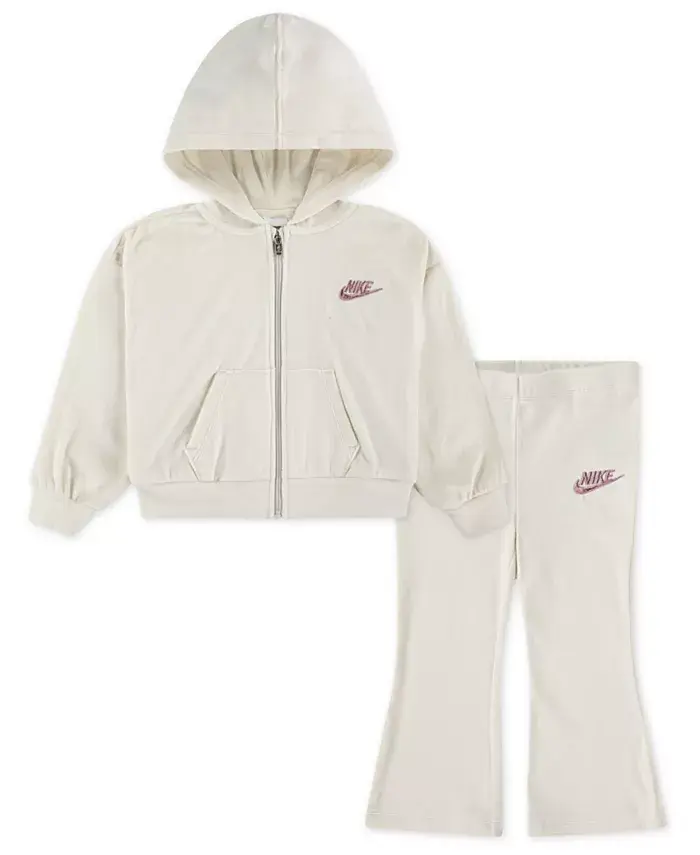 

Детский комплект для девочек 2T-4T: худи на молнии и леггинсы-клеш Nike, белый