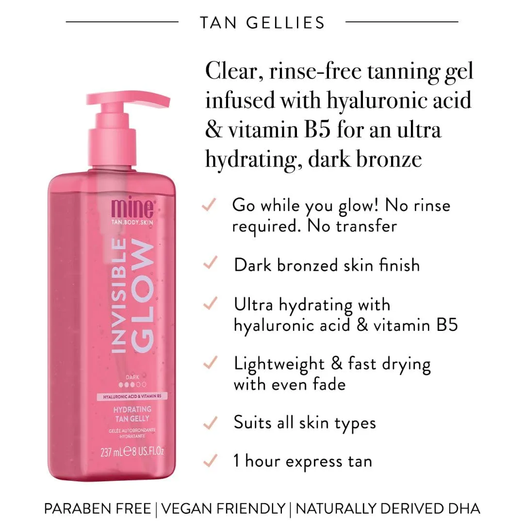 MineTan Clear Self Tanning Gel | Dark Invisible Tan Gelly - бесцветный автозагар для темного загара, без следов на одежде, увлажняющий, с гиалуроновой кислотой, для лица и тела, 237 мл Minetan Body.Skin, Dark — фото 3