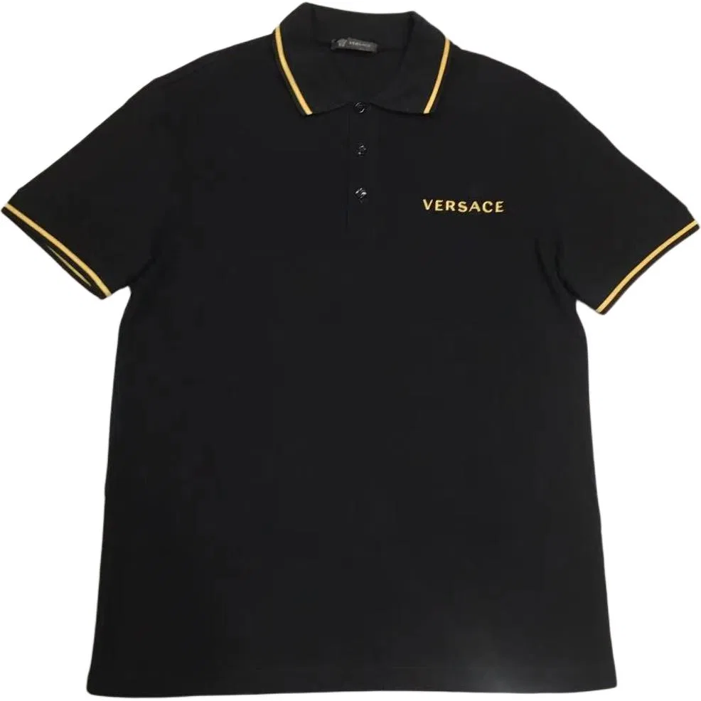 Поло мужское черное с воротником поло VERSACE, Black