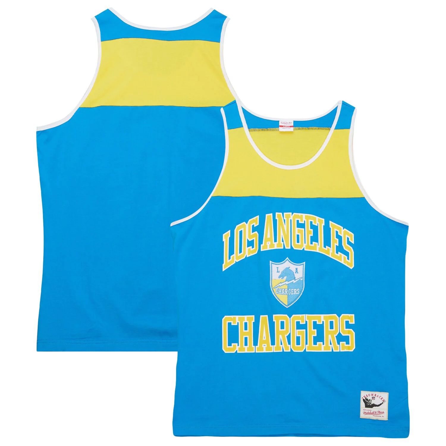 

Мужская майка Mitchell & Ness Powder Blue/Gold Los Angeles Chargers Gridiron Classics Heritage с цветными блоками