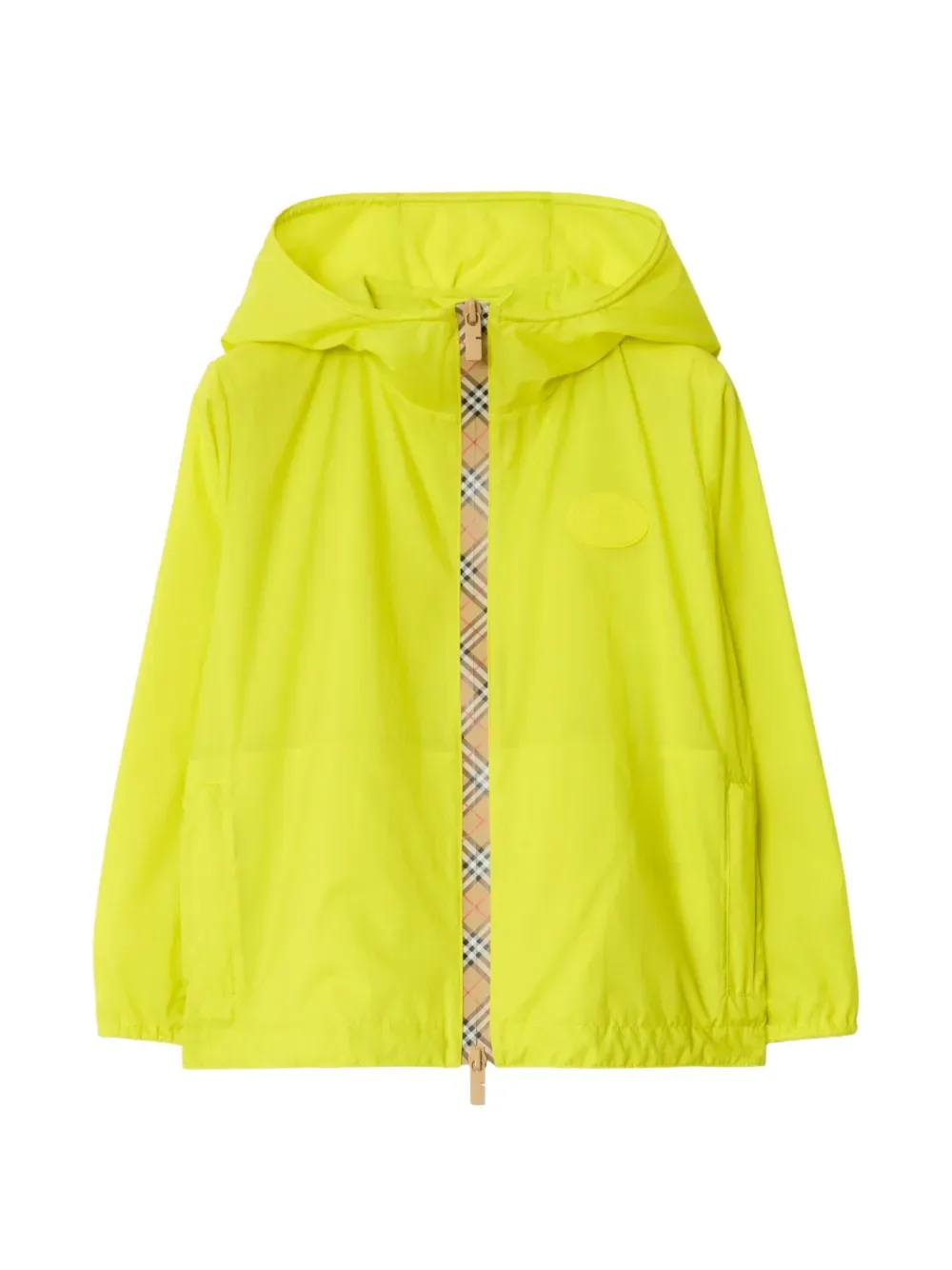 Куртка с капюшоном из нейлона с клетчатой лентой BURBERRY KIDS, желтый