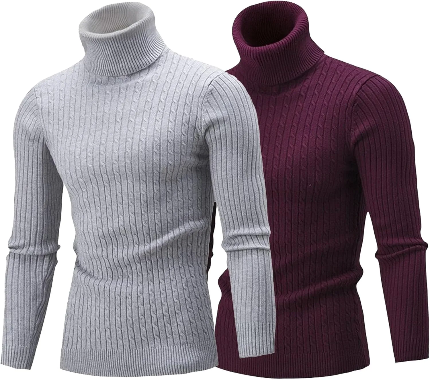 

2 упаковки мужских водолазок с длинным рукавом, вязаный свитер Slim Fit Maiyifu-GJ