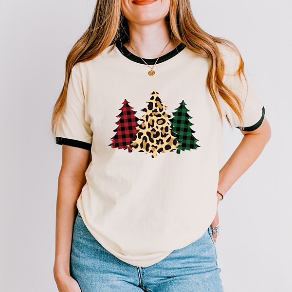 

Футболка с контрастной окантовкой для женщин Christmas trees Simply Sage Market, Vintage Black