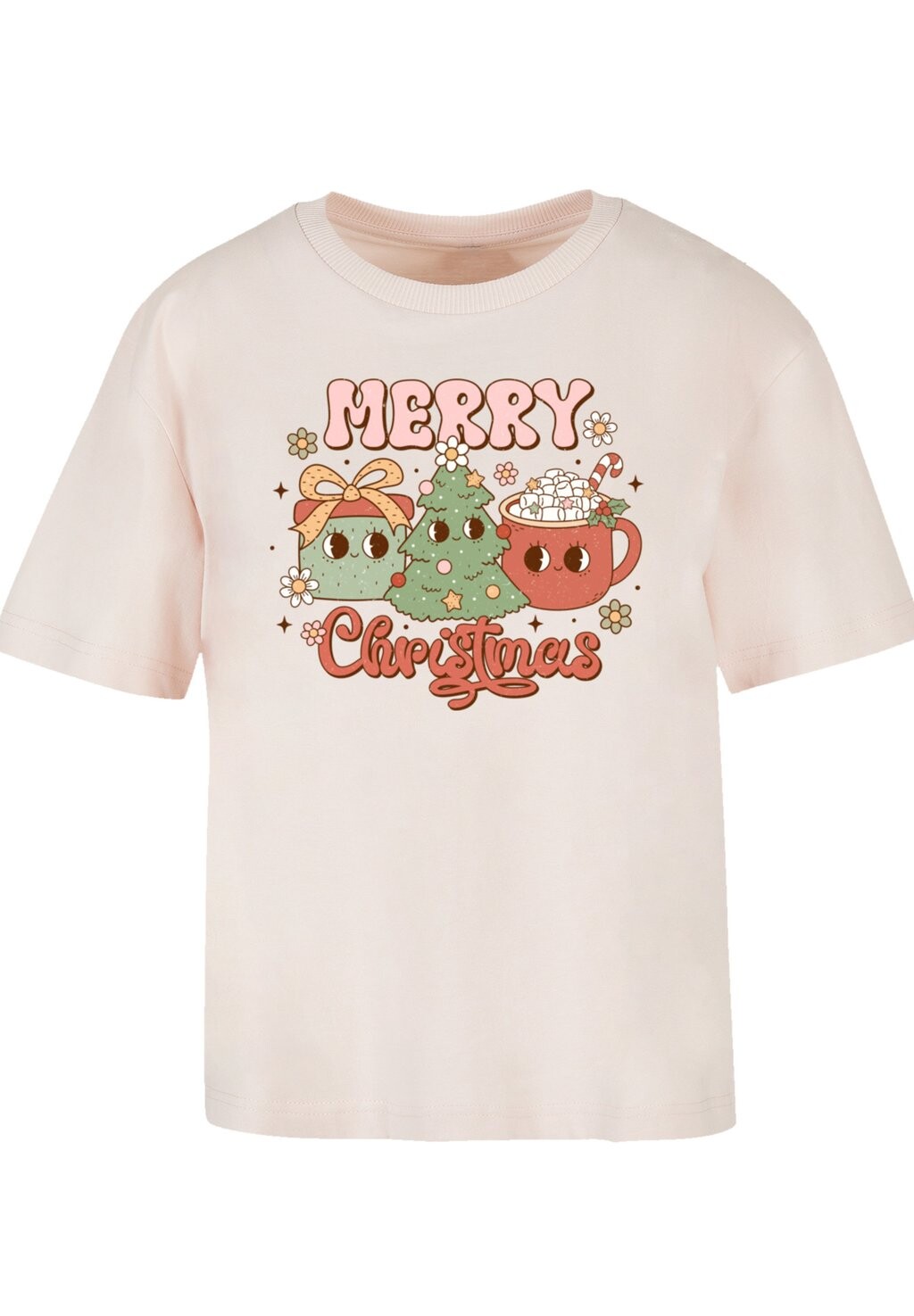 

Футболка с принтом MERRY CHRISTMAS COZY AND CUTE F4NT4STIC, розовый