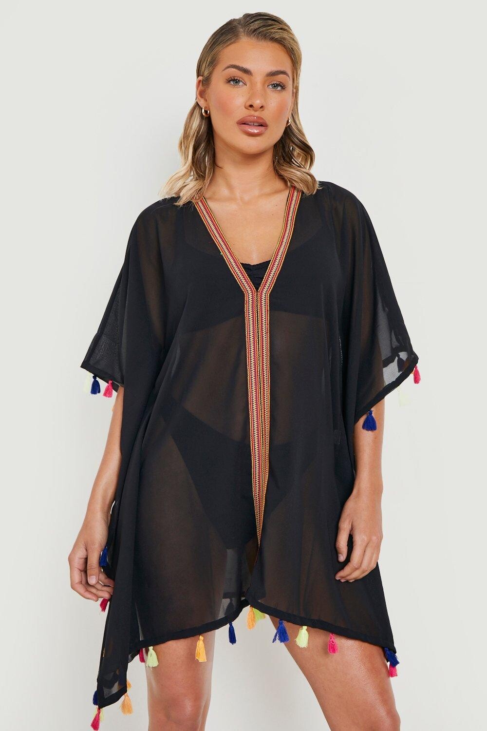 

Пляжный кафтан с кисточками boohoo, черный