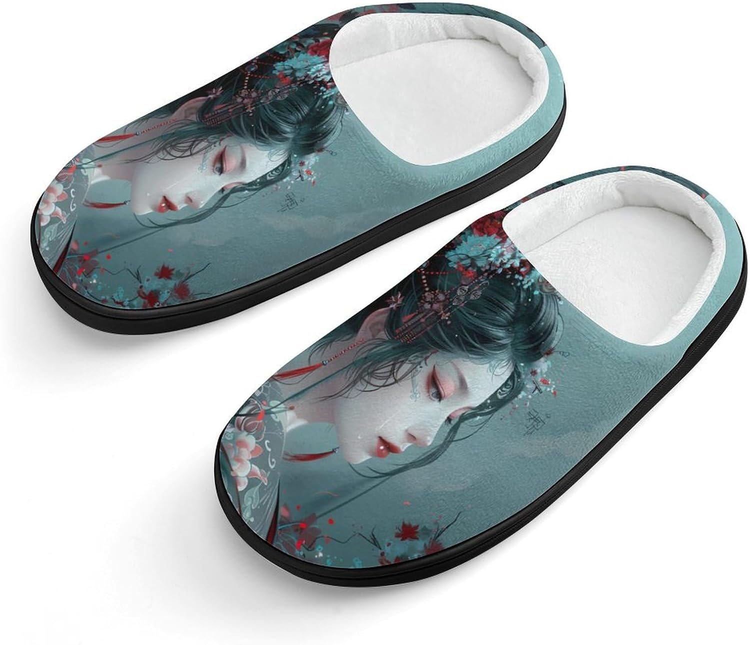 

Красивые японские гейши Милые хлопковые тапочки Нескользящие домашние тапочки с принтом для дома и улицы Generic, черный