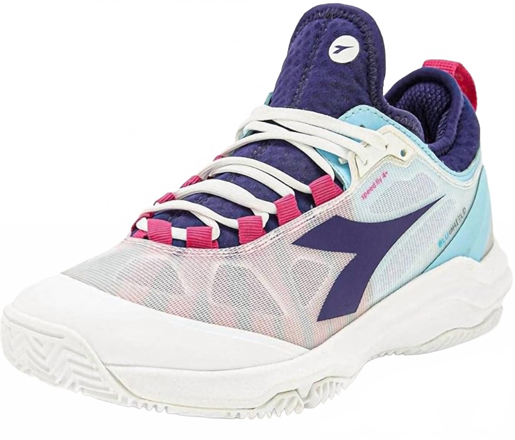 Женские теннисные кроссовки Speed Blueshield 4 + W Ag в цвете белый/синий/розовый Yarr Diadora — фото 2