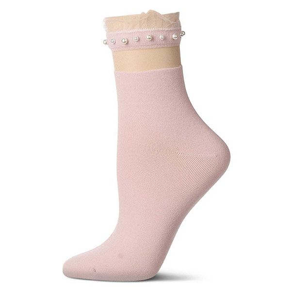 

Женский ажурный носок с рюшами и искусственным жемчугом Memoi, Pink
