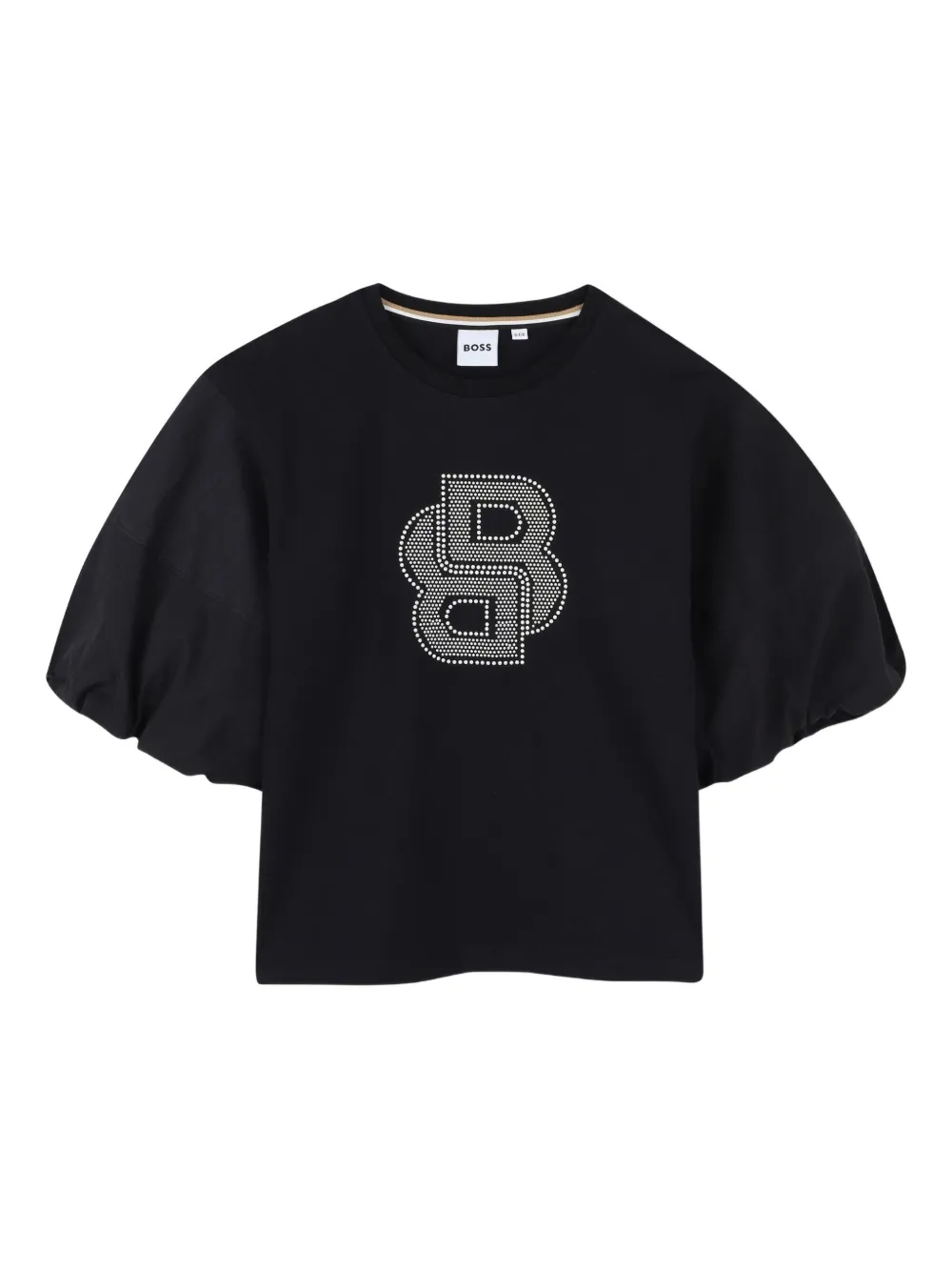 

Топ с объемными рукавами и стразами BOSS Kidswear, черный