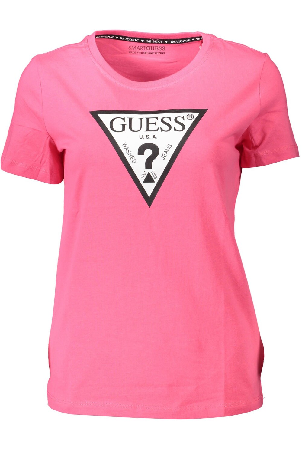 

Розовая хлопковая женская футболка Guess Shoes