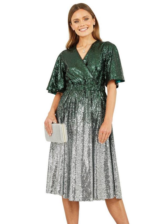

Миди-платье-обертка с блестками омбре Yumi, цвет Green/Silver
