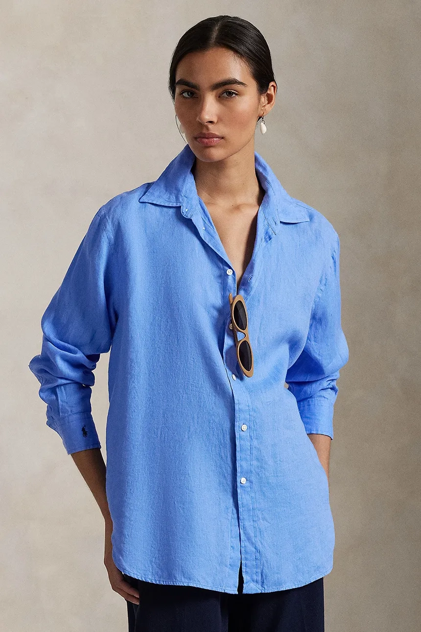 

Льняная рубашка Polo Ralph Lauren, синий