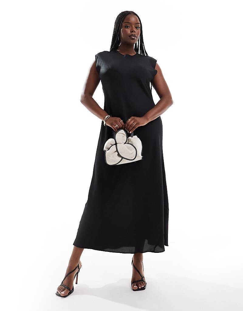 

ASOS DESIGN Curve – Черное атласное платье миди