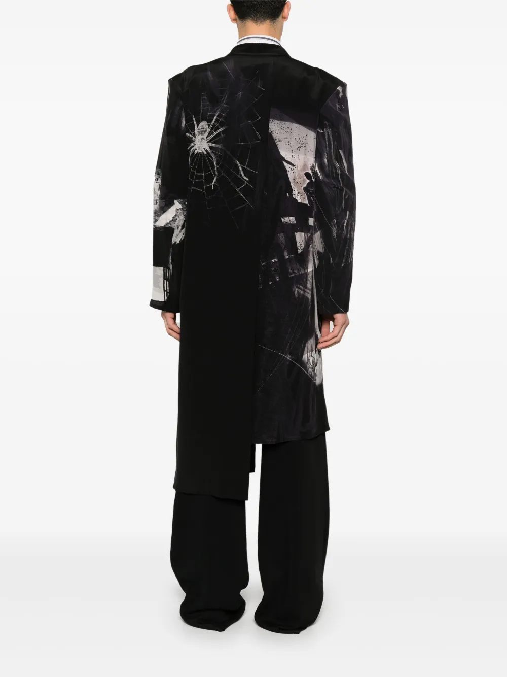 Пальто с принтом Yohji Yamamoto, черный — фото 4