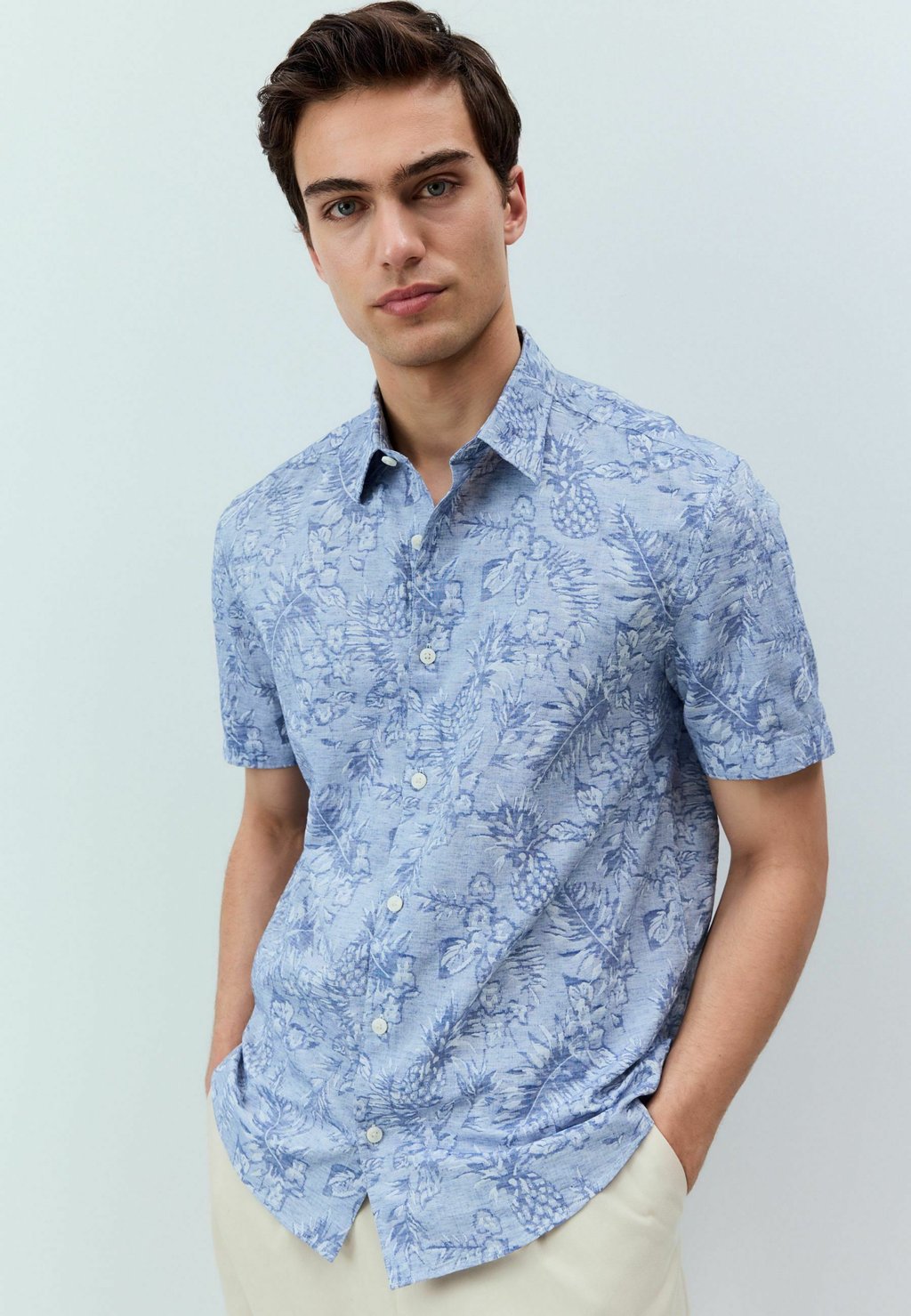 

Рубашка REGULAR FIT - JACQUARD PRINTED SHORT SLEEVE Next, синий