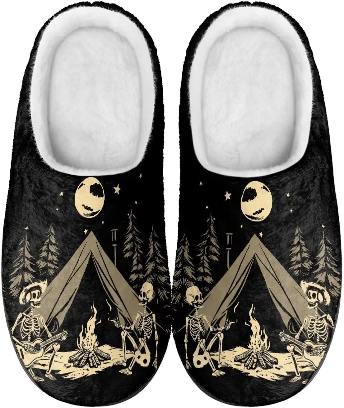 

Мужские и женские плюшевые тапочки, фланелевые теплые мягкие уютные тапочки, домашняя обувь для спальни/улицы, размеры 3-15 Zcfygdx, Night Skull Camping Graphic Print
