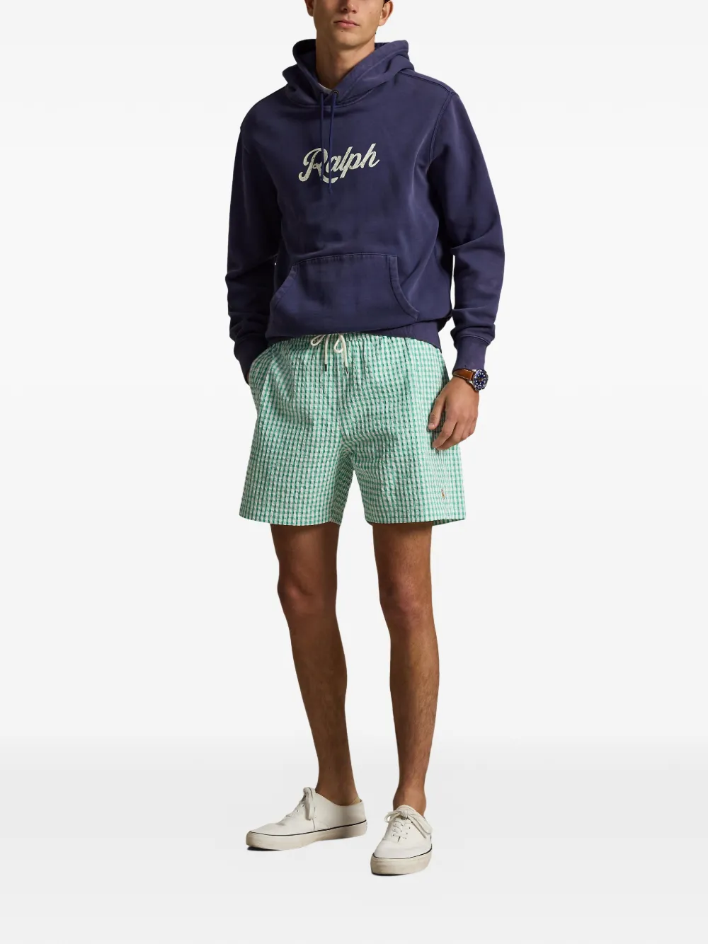 Плавки-шорты в клетку гингем с кулиской Polo Ralph Lauren, зеленый — фото 2