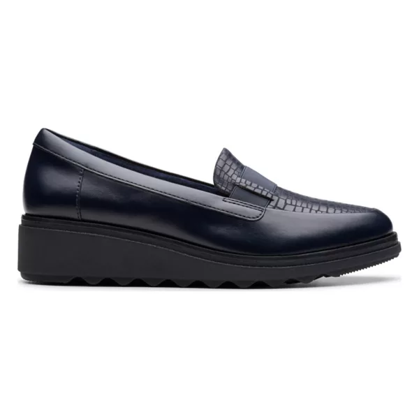 Женские кожаные лоферы Sharon Pace на клиновидном каблуке без шнуровки Clarks, цвет navy leather — фото 2
