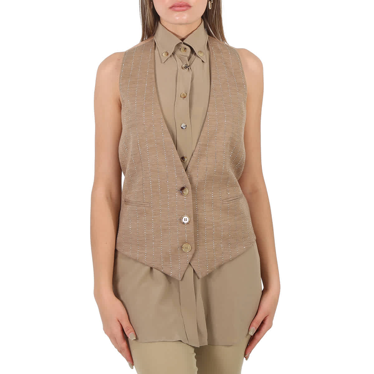 

Барберри Пекан Меланж Рубашка Деталь Шерсть Смесовая Жилетка Burberry, Pecan Melange