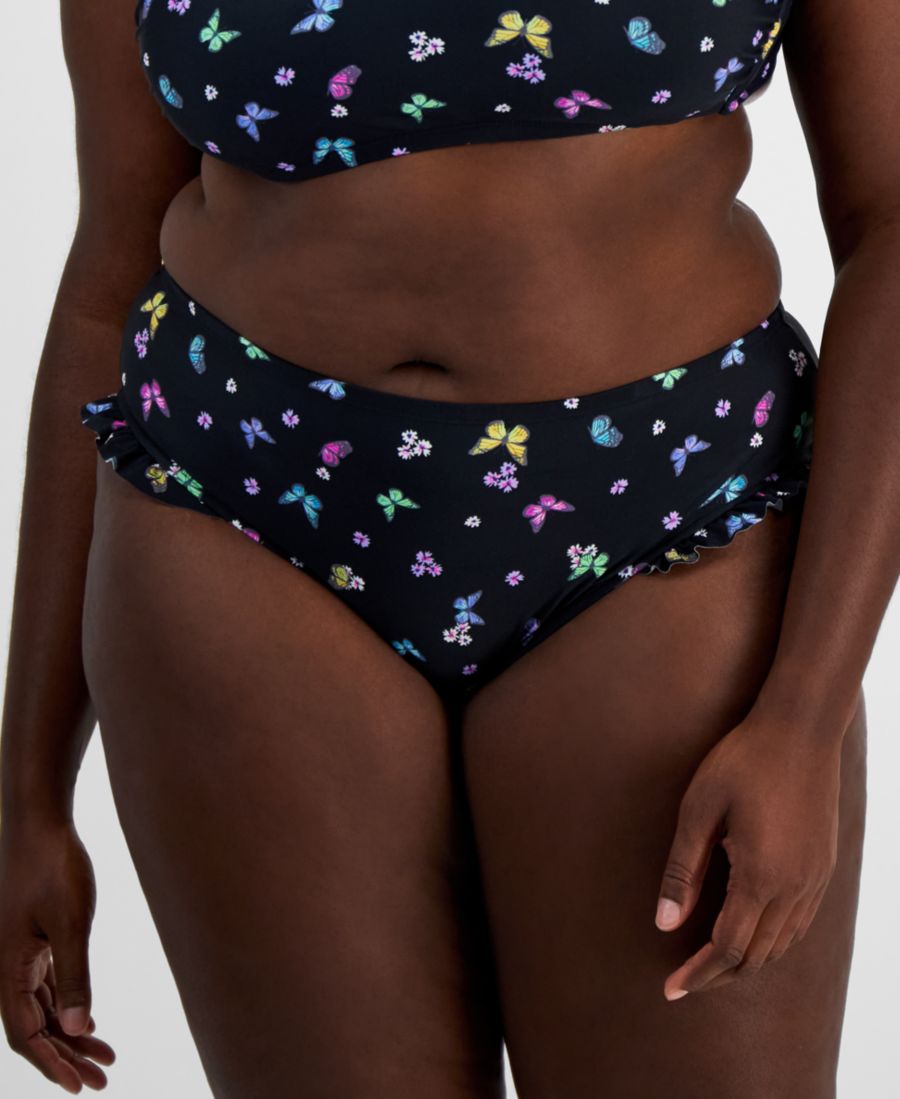 

Плавки Salt + Cove больших размеров с рюшами и принтом бабочек Salt + Cove, Fly Away Black Multi