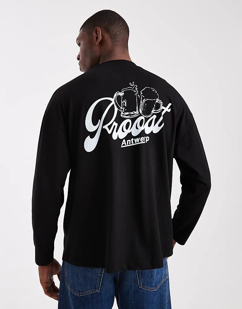 

Футболка свободного кроя ASOS DESIGN с длинными рукавами и принтом на спине, черного цвета