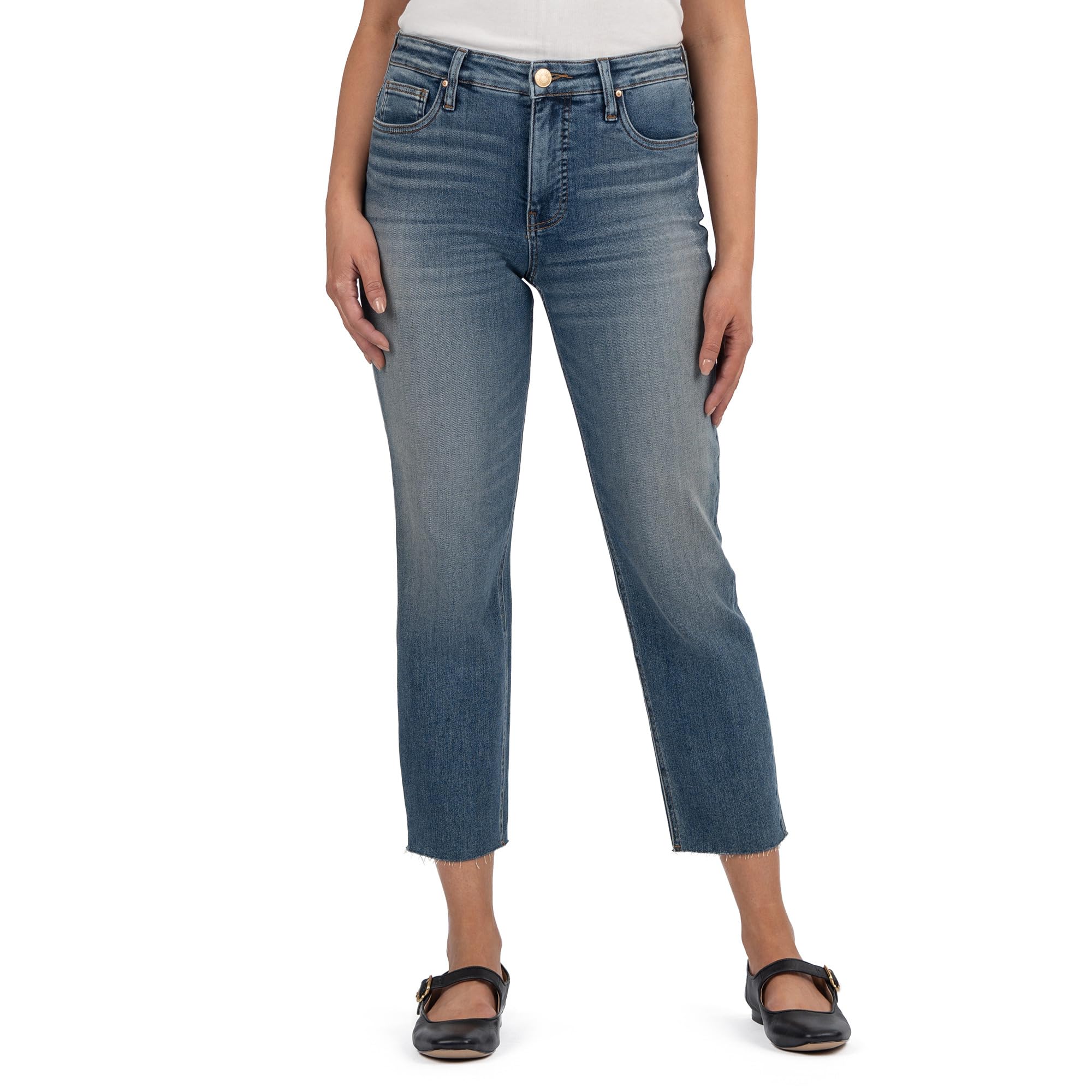 

Джинсы KUT from the Kloth Petite Rachael High-Rise Fab AB Mom Raw Hem in Braveness, цвет Braveness