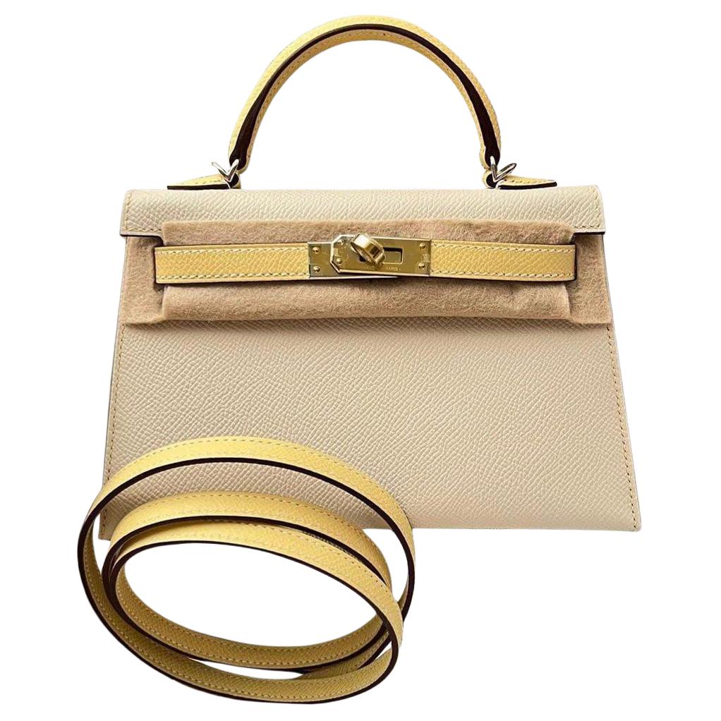 

Hermes Мини-сумка Kelly 2 с золотистым замком, из кожи Epsom, размер 19, женская, цвет Milkshake White & Chick Yellow