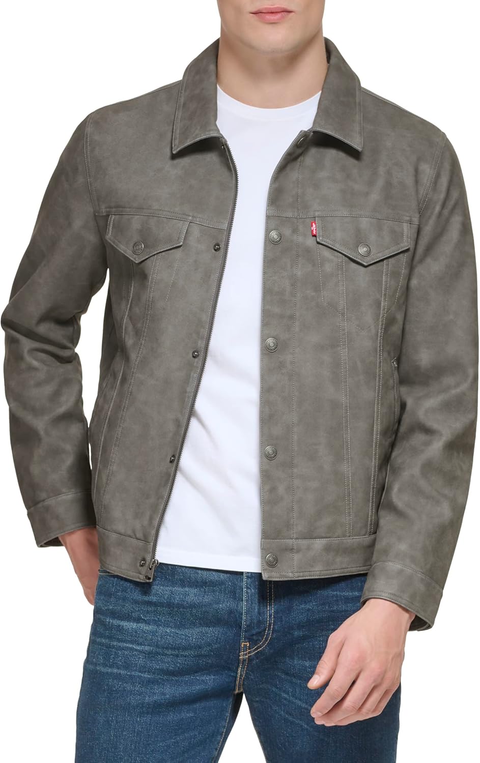 Мужская классическая куртка дальнобойщика Levi's из искусственной кожи, New Light Grey — фото 4