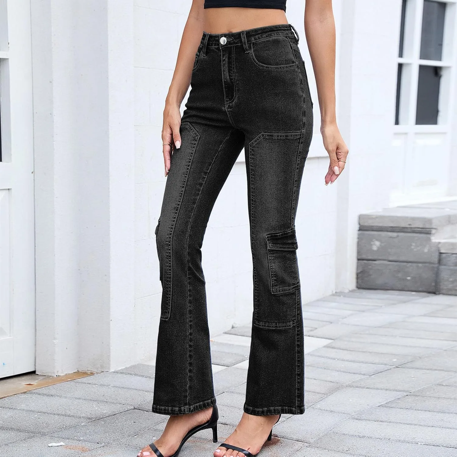 Женские джинсы Bell Bottom Mid Waisted Stretchy Vintage Flare — фото 2