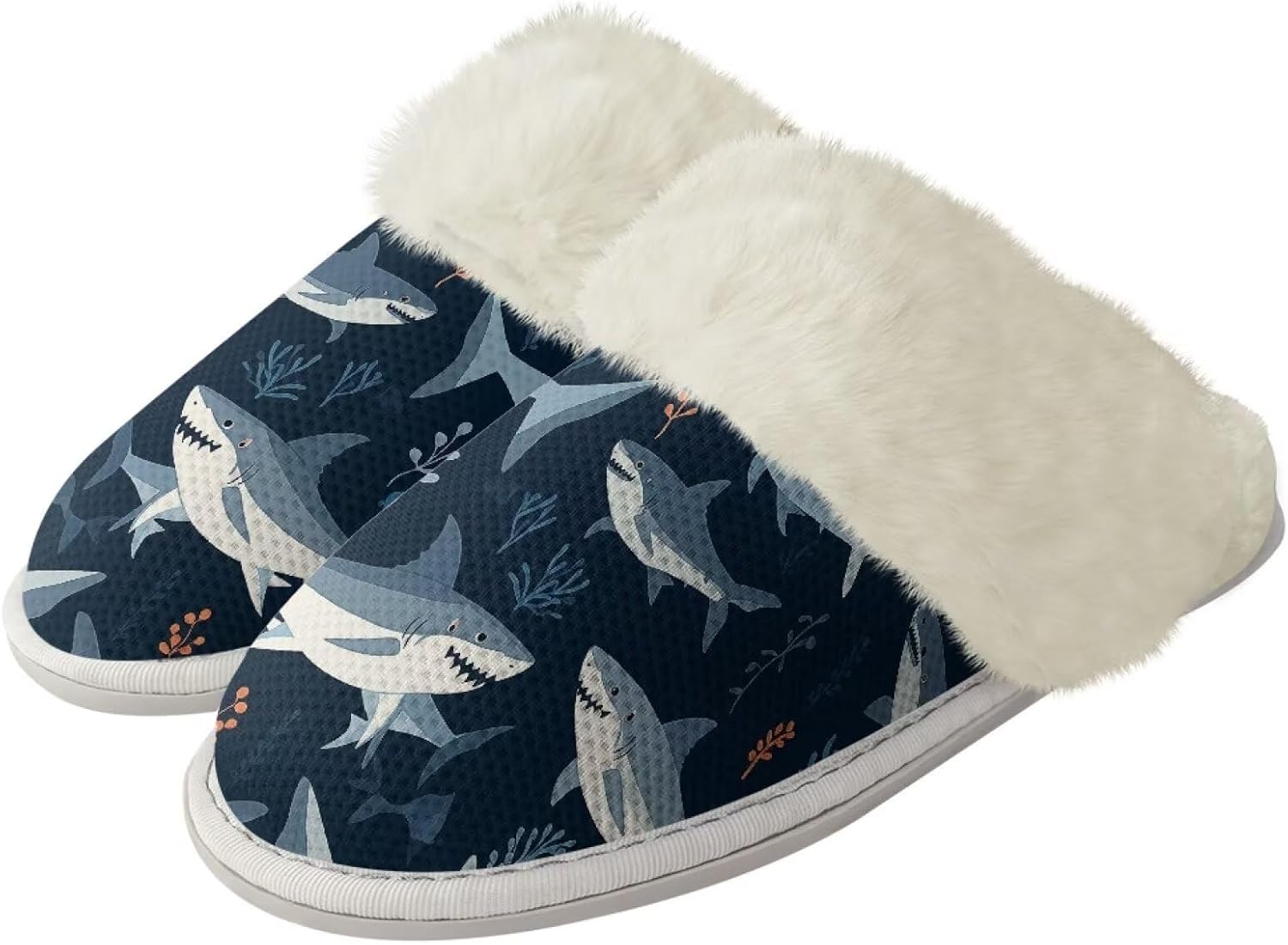 

Женские пушистые тапочки уютные теплые тапочки на зиму, домашние слипоны с мягкой подошвой, унисекс, удобные плюшевые с закрытым носком для дома, спа и ванной Watdotory, Sharks