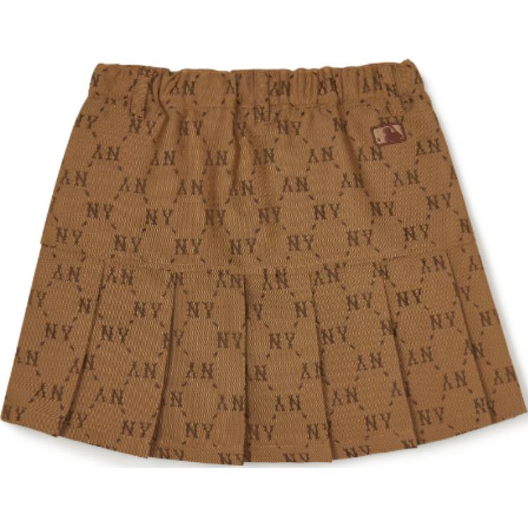 Летняя детская юбка beige с умеренной длиной и принтом monogram letter all over MLB KIDS, бежевый — фото 3