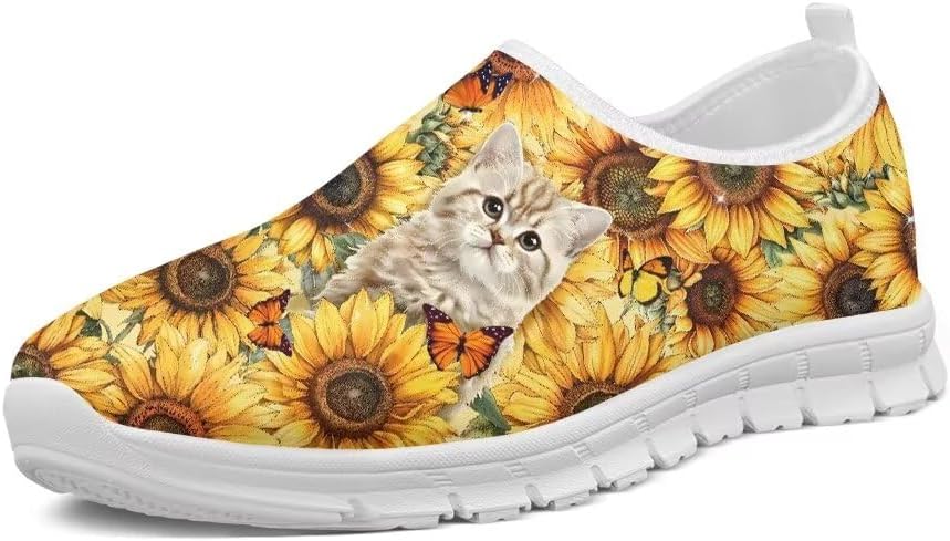 

Женские лоферы Forchrinse Fire Running Horse без шнурков, мужские легкие прогулочные кроссовки, мягкие и удобные модные кроссовки для бега, тенниса, работы и путешествий, Sunflower Cat