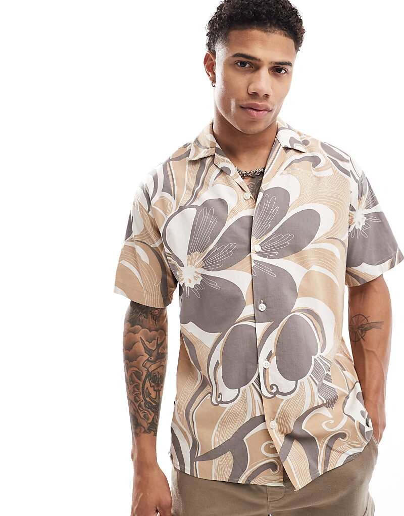 

Коричневая рубашка с хлопковым воротником в стиле ретро Jack & Jones Premium
