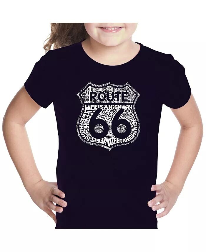 

Футболка для девочек с рисунком Word Art — Route 66 — Life is a Highway La Pop Art, фиолетовый