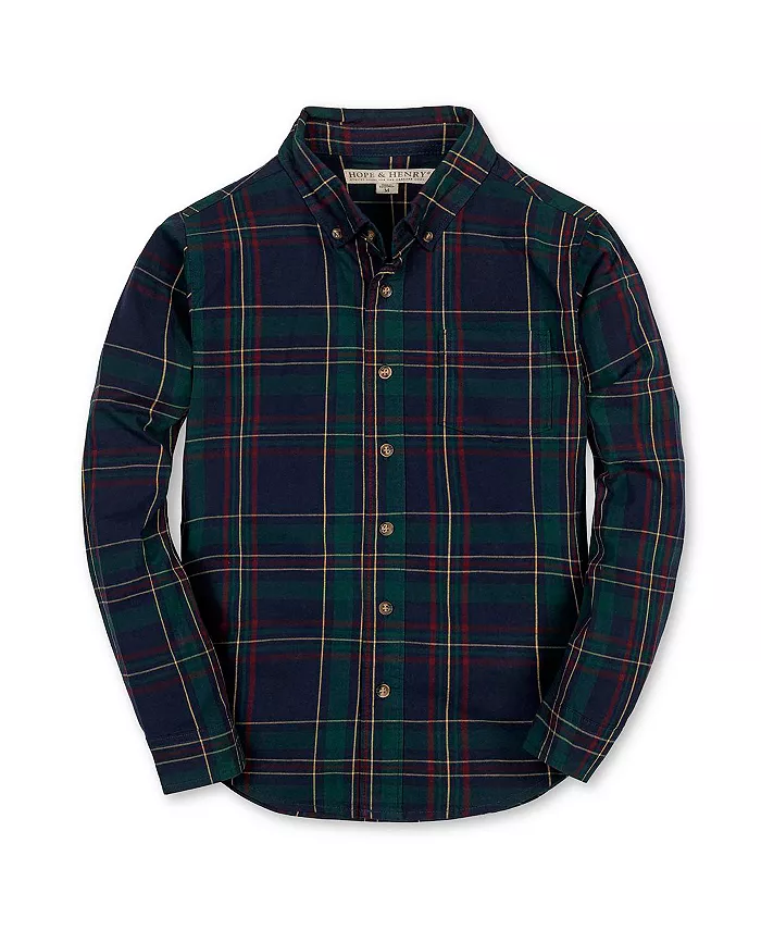 

Мальчиковая органическая рубашка с длинным рукавом из стретч поплина Hope & Henry, синий