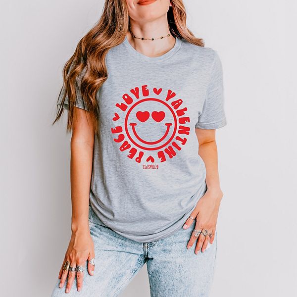 

Футболка с принтом SWSmiley peace love valentine smiley Simply Sage Market, Heather Grey, Серый, Футболка с принтом SWSmiley peace love valentine smiley Simply Sage Market, Heather Grey