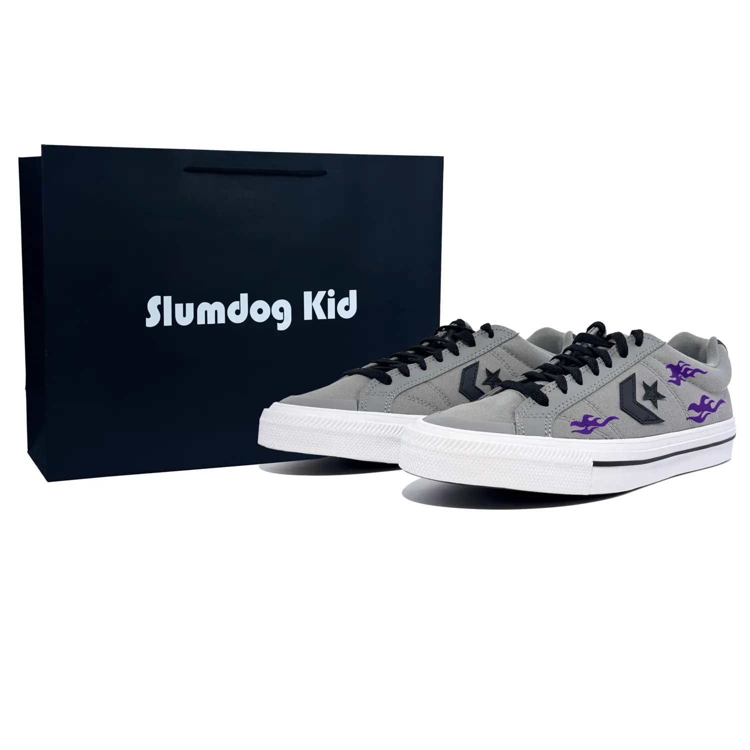 

Спортивные повседневные устойчивые к истиранию низкие кроссовки для скейтбординга Unisex Gray Purple Converse, серый фиолетовый(черный Shopping Bag)