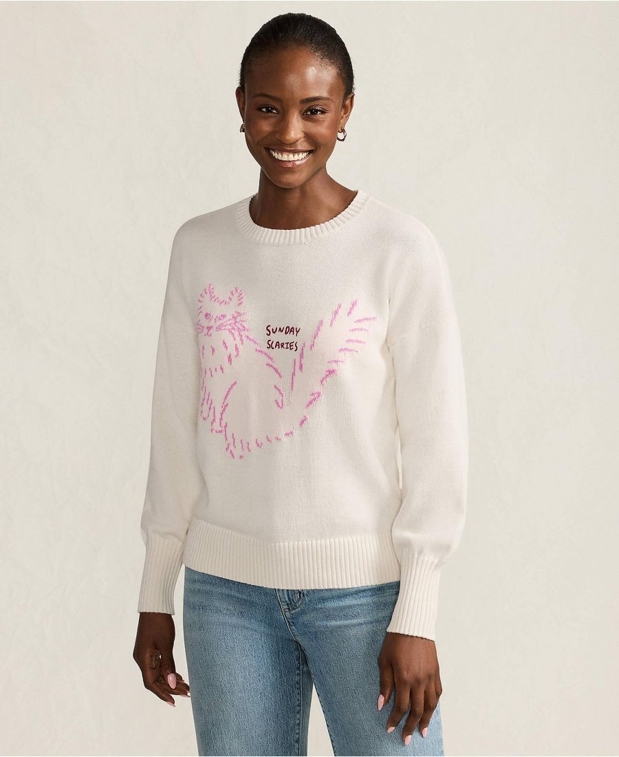 

Женский свитер Drifter с приспущенными плечами и жаккардовым узором, круглый вырез Lands' End, Sunday scaries/ivory