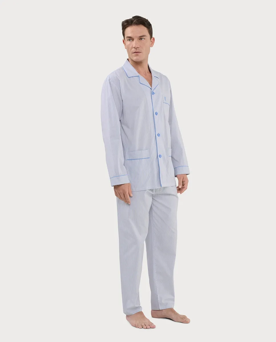 

Мужская пижама из ткани с длинными штанинами и отворотом El Búho Nocturno, синий