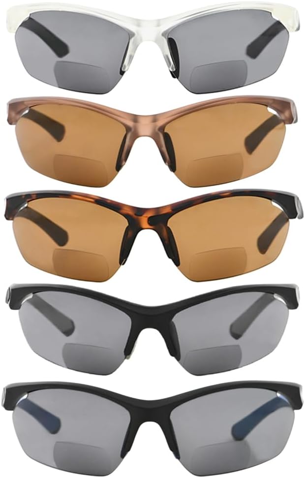 

Eyekepper 5-Pack TR90 Спортивные бифокальные солнцезащитные очки для бейсбола, бега, рыбалки, вождения, гольфа, софтбола, походов, полуободковые солнцезащитные очки для чтения +1.00, 5 Pack Mix - Sg902-1